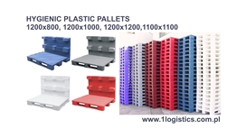 products of 1logistics Zuralski Sp. Z O. O., hygienic plastic pallets;large plastic pallets;pallets vw 0012, 114003, boxes vw 0001